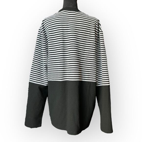 H&M Women's Black & White Striped Colorblock Pullover Tunic Top Size XL - Picture 2 of 13